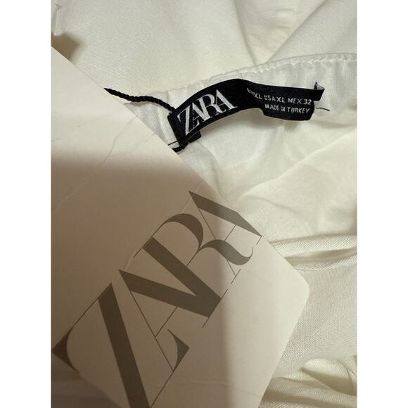 NEW Zara White Short Puff Sleeve Lace Up Back Square Neck Mini A Line Dress XL - Picture 5 of 6